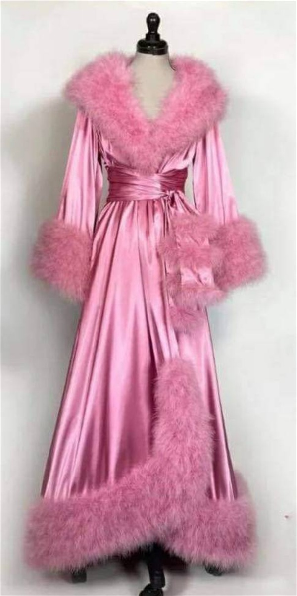 Pink Faux Fur Bathrobes for Pregant Women Photoshot Gowns Pajamas Party Nightgowns Wedding Bride Bridesmaid Dress Sleepwear Pyjamas Jackets