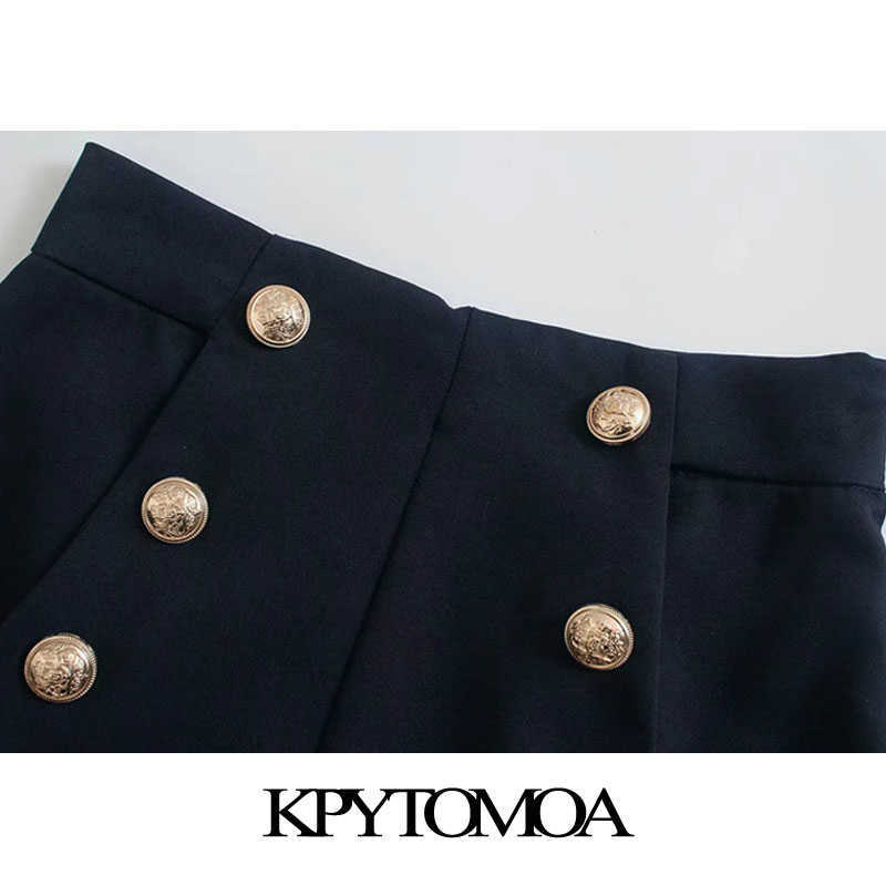 KPYTOMOA Women Chic Fashion With Metal Buttoned Bermuda Shorts Vintage High Waist Side Zipper Female Short Pants Mujer 210724