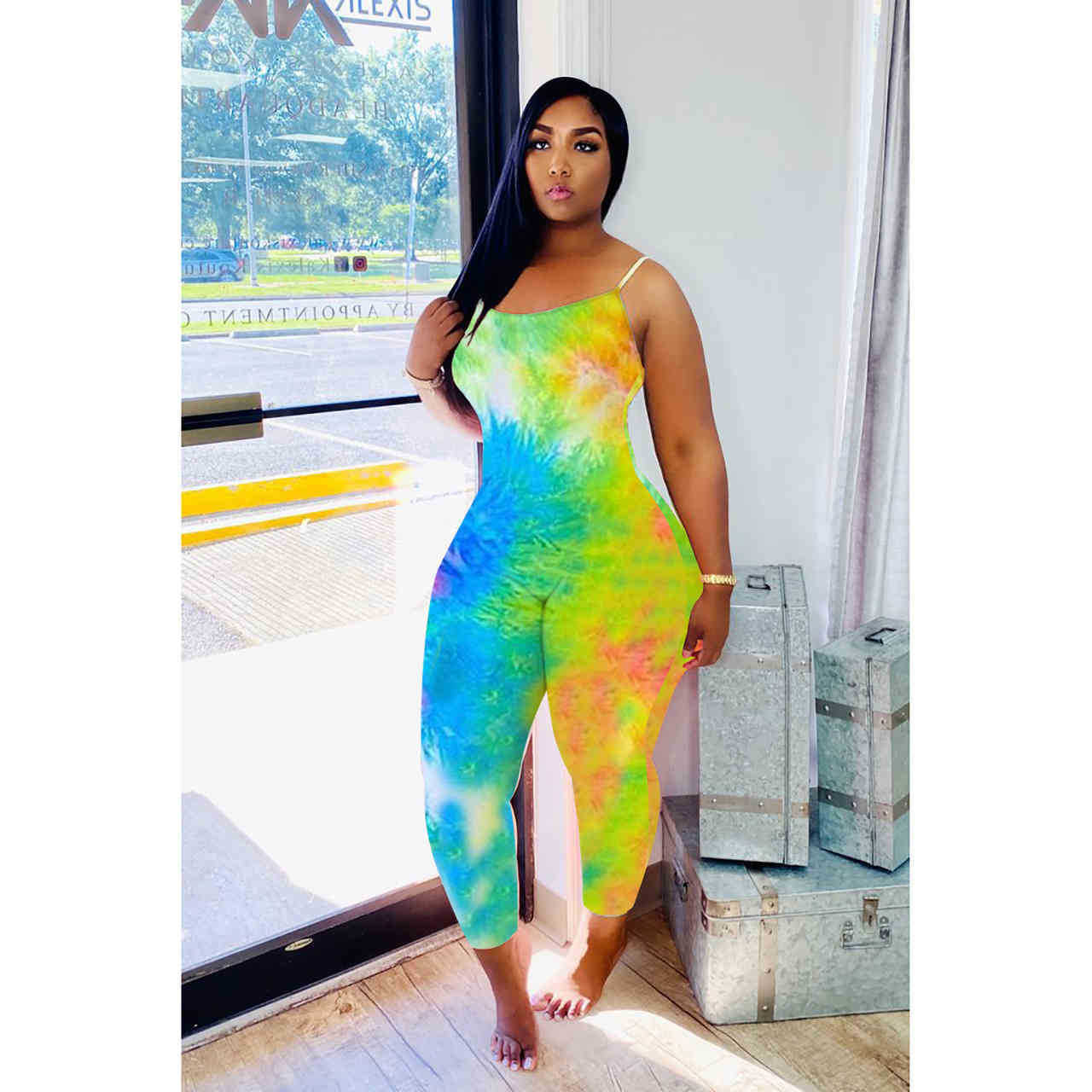 Women Jumpsuits Tie Dyed pants Desinger Gradient Vest Summer Plus Size 3XL Rompers Sleeveless Skinny Bodysuits Casual Leggings