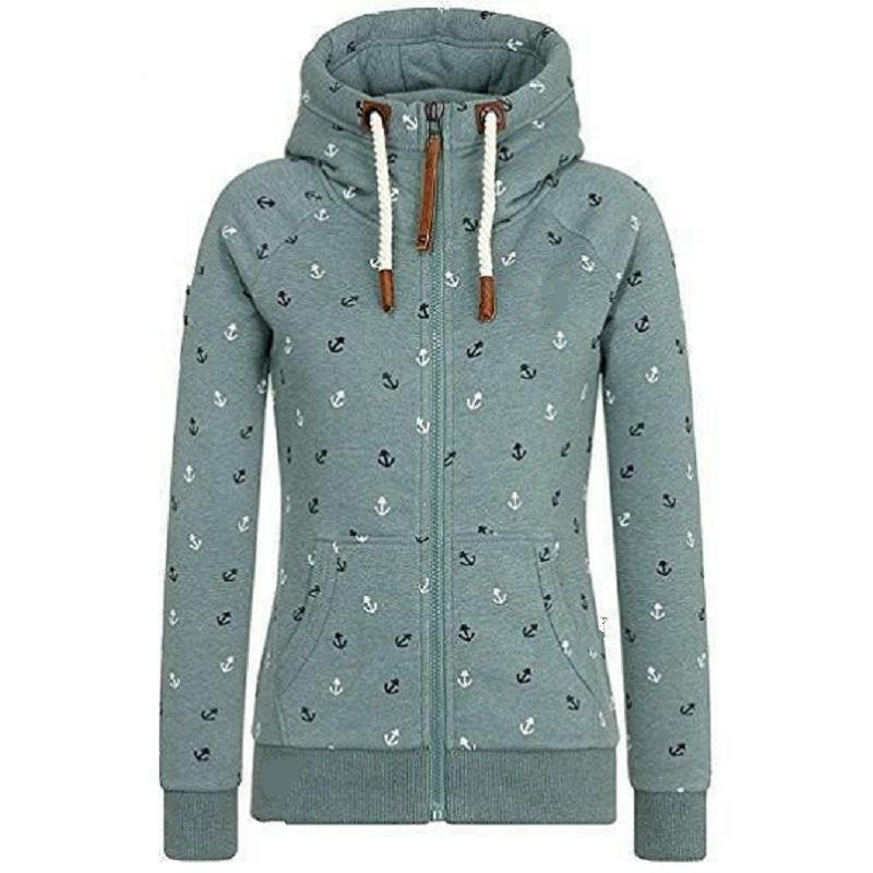 Spring Autumn Zip Hoodies Women Pink Gray Blue Green Warm Print Hooded Zipper Sweatshirt Slim Sweat Femme Hoody Moletom Feminino 201028