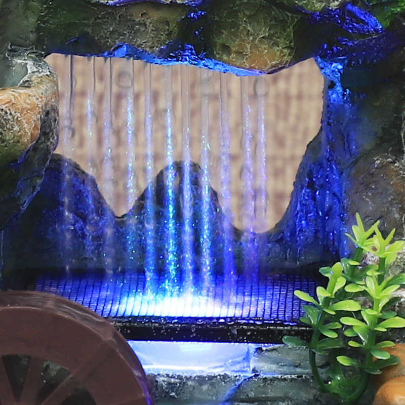 Creative Feng Shui Flowing Water Fountain Desktop Resin Rockery Landscape Waterfall Fountain Crafts with 7-Color Led Change 210727