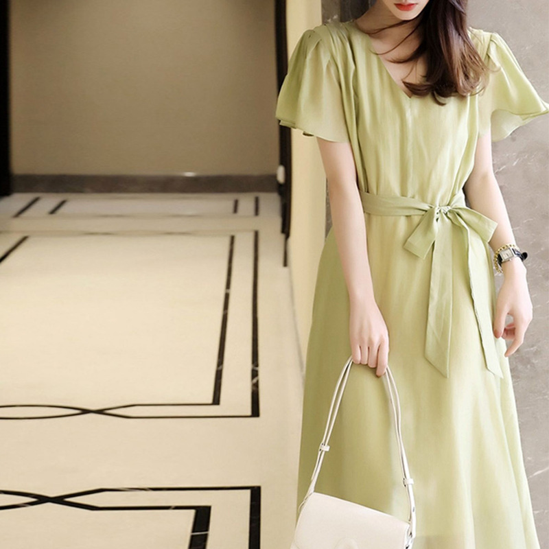 Elegant Bandage Design V-neck Dresses for Women Summer Fresh Office Lady Chiffon Dress Temperament Office Lady Vestido 210525, Apricot
Elegant Bandage Design V-neck Dresses for Women Summer Fresh Office Lady Chiffon Dress Temperament Office Lady Vestido 210525, Apricot