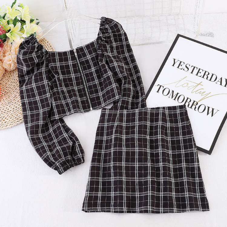 2021 New Autumn Korean Fashion Puff Sleeve Short Plaid Top Covered Hip Half-length Skirt Two-piece Set TTKN D6PB URGR, Pure black
2021 New Autumn Korean Fashion Puff Sleeve Short Plaid Top Covered Hip Half-length Skirt Two-piece Set TTKN D6PB URGR, Pure black