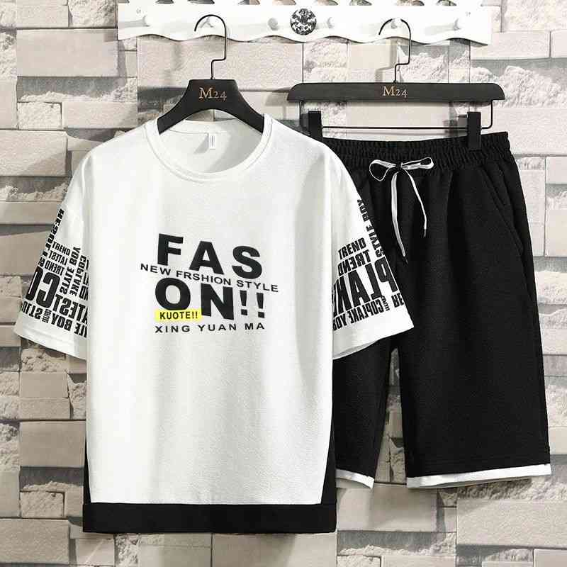 Summer Set Men Casual Tracksuit Letter Print T Shirts+Shorts Hip Hop Short Sleeve Mens Sportswear Fashion Sports Suit 2 Pcs 210603
