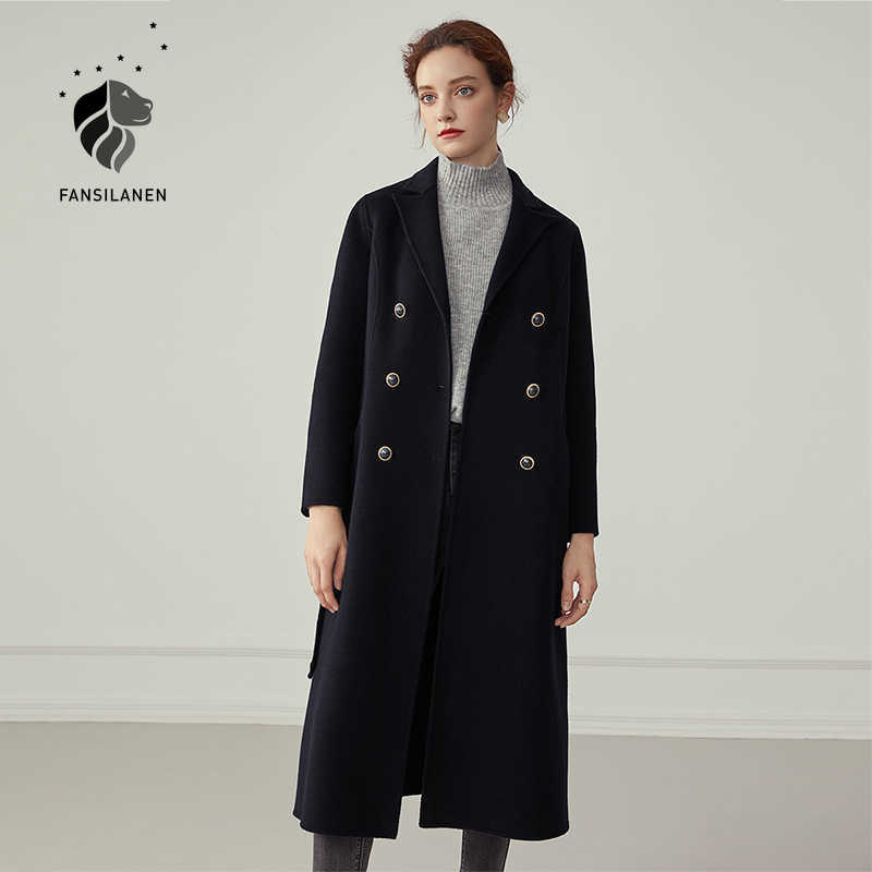 FANSILANEN Cashmere black long winter wool coat Women elegant double breasted oversized blend jacket Female vintage 210607, Navy blue
FANSILANEN Cashmere black long winter wool coat Women elegant double breasted oversized blend jacket Female vintage 210607, Navy blue