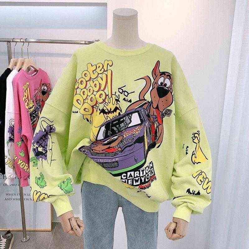 Women Hoodies Autumn Funny Cartoon Car & Dog Print Sweatshirt Oversized Streetwear Sweatshirts Hip Hop Cool Pullover Tops 211108