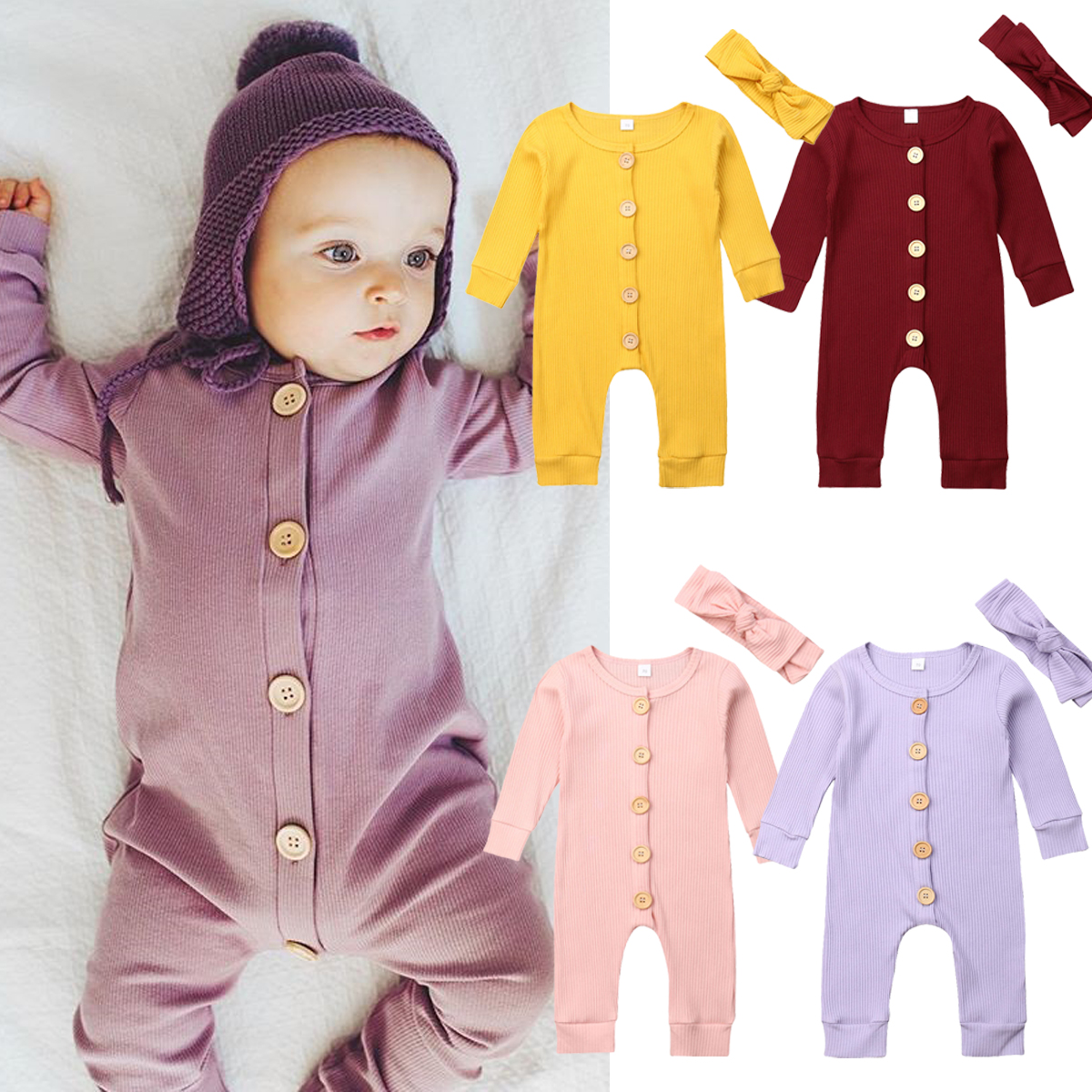 Girls Knitted Solid Jumpsuit Autumn Baby Clothes Boys Long Sleeve Rompers Headband Kids Outfits Girl 2PCS Set Newborn Rompers, Wine red
Girls Knitted Solid Jumpsuit Autumn Baby Clothes Boys Long Sleeve Rompers Headband Kids Outfits Girl 2PCS Set Newborn Rompers, Wine red