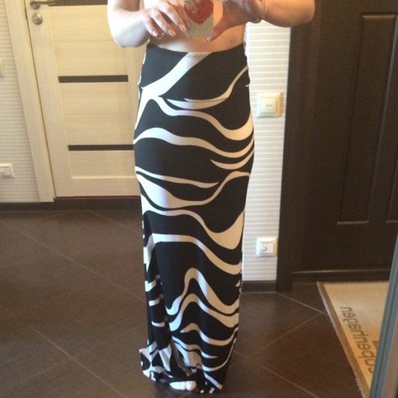 Fashion Women Summer Long Skirt Striped Wave Charming Elastic High Waist Boho Printing Saia Falda Female Maxi Skirt 210306