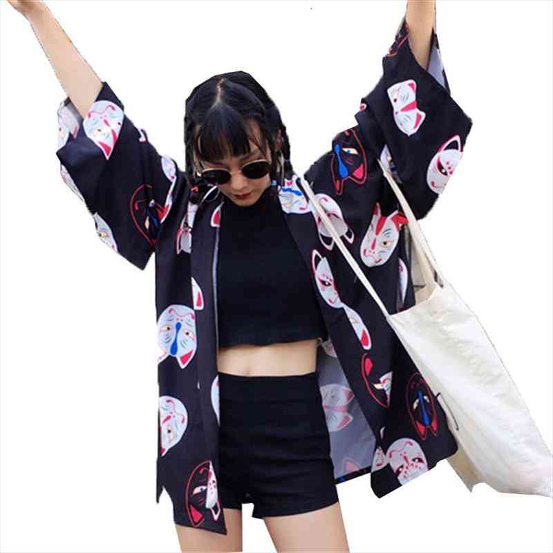 cardigan kimono harajuku half sleeve womens shirts v-neck cat print coat loose black red chiffon blusas 33423, White
cardigan kimono harajuku half sleeve womens shirts v-neck cat print coat loose black red chiffon blusas 33423, White