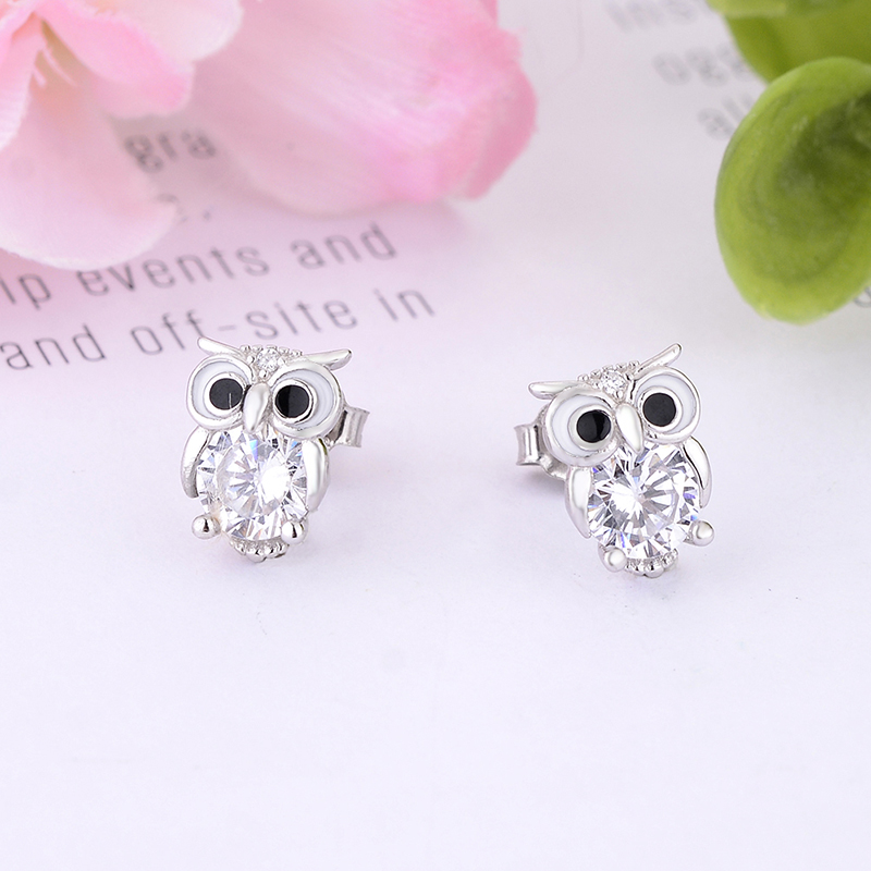 Authentic 925 Sterling Silver Animal Owl Cat Stud Earrings for Women Girls Fine Jewelry Gift Moda Bijoux