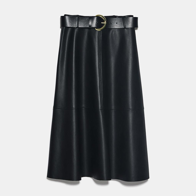 Neophil Vintage Women Leather Midi Skirts PU Faux Winter Warm Fashion Sashes A-Line High Waist Flare Belt Skirt Longa Saia S9730 210309