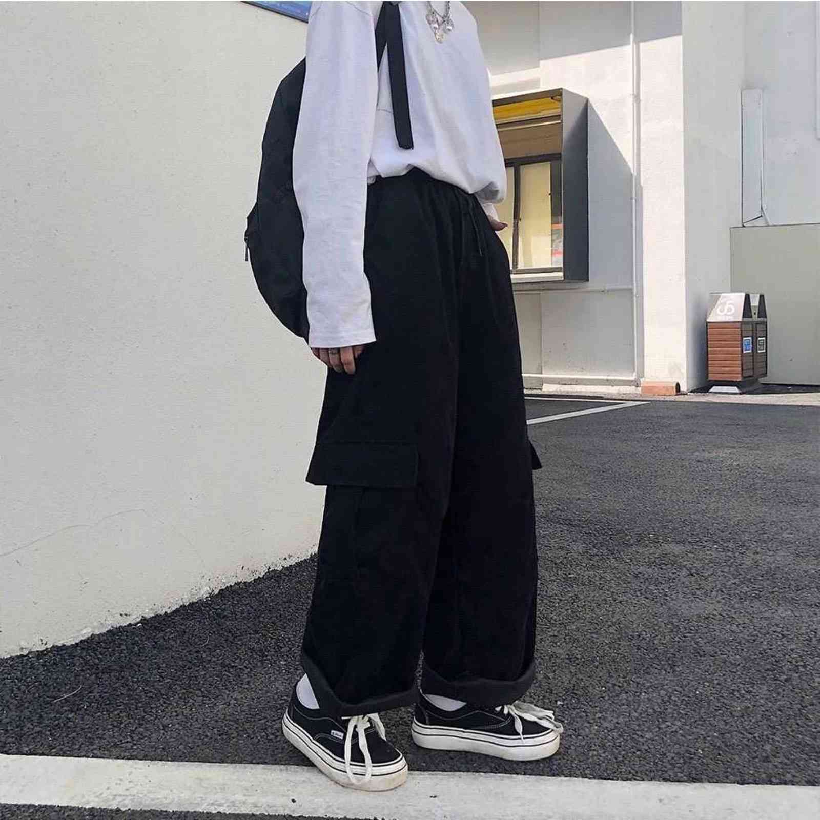 Women's Cargo Pants Corduroy Wide Leg Pocket Jogger Trousers Autumn Winter Casual Loose Streetwear Harajuku Harem Pant Females 211112