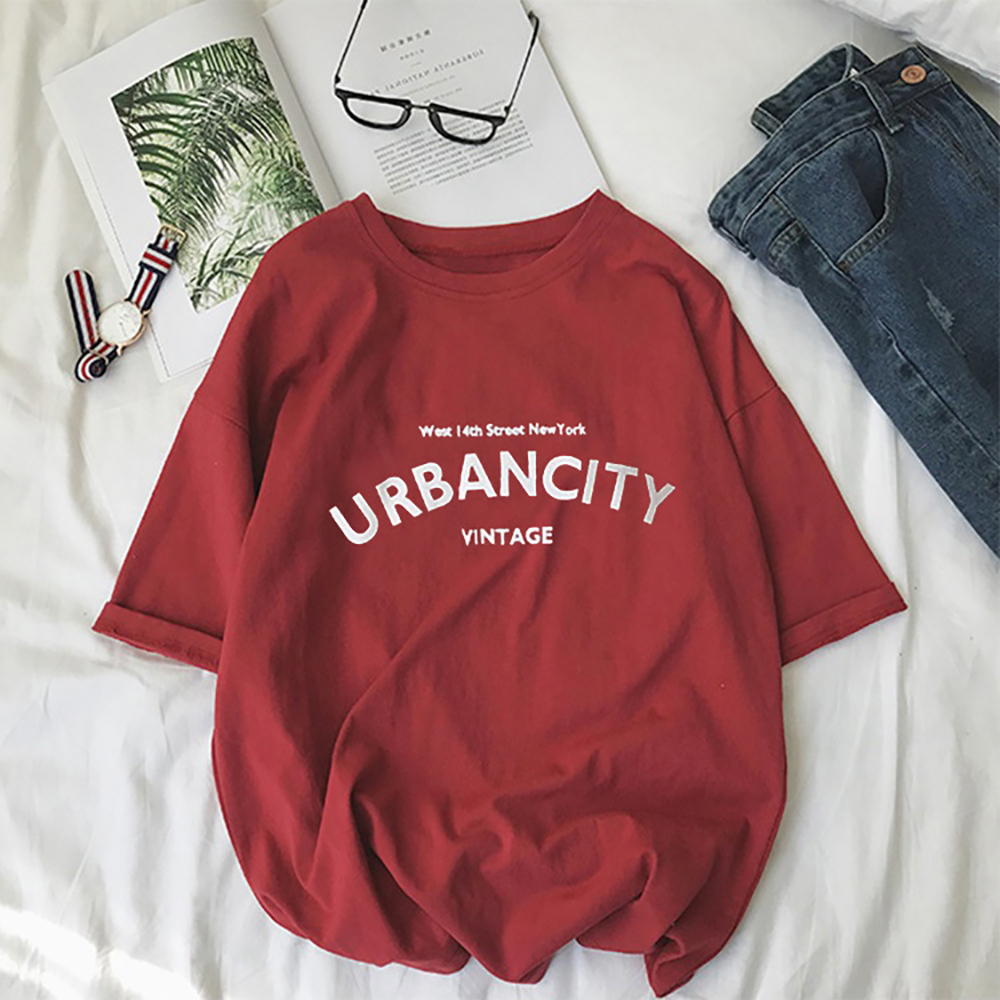 Yellow T-shirt Woman Short Sleeve Print Shirts Loose Letter Black White Aesthetic T Shirt Women Fashion Summer Red Tees Tops T200614