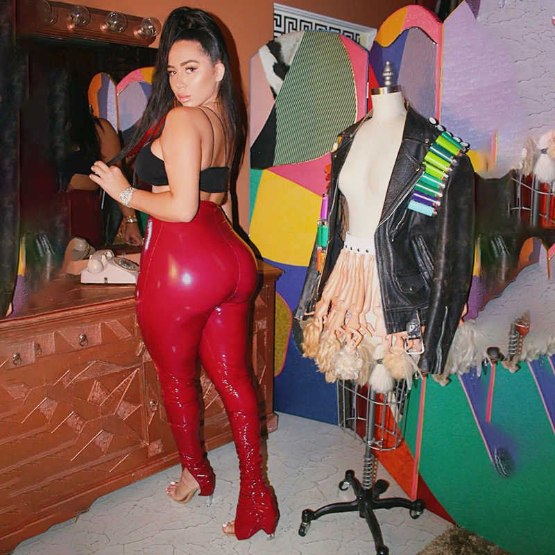 Autumn Ladies High Waist Sexy Slim Fit Ruched Pencil Pants Girl Stylish Bodycon Split Pu Leather Pantalones De Cuero Mujer 210604