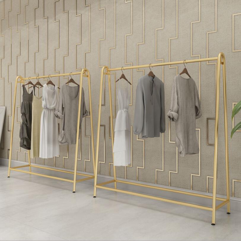 Simple iron clothing rack Commercial Furniture bedroom cloakroom floor hanger clothes shop gold cloth display racks