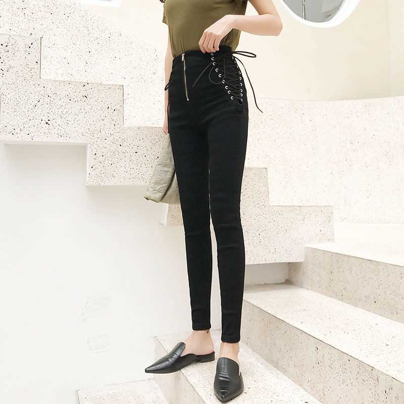 Jeans Female Denim Pants Lace up on side Womens plus siz 5XL Stretch High waist Feminino Skinny For Women Trousers 210922