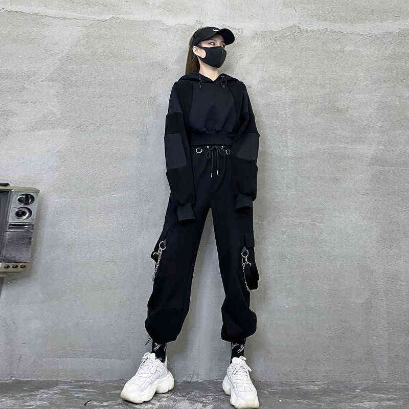QWEEK Punk Oversized Cargo Pants Women Gothic Streetwear Black Chain Harajuku Hippie Korean Street Style Trousers Female Hip Hop 211115