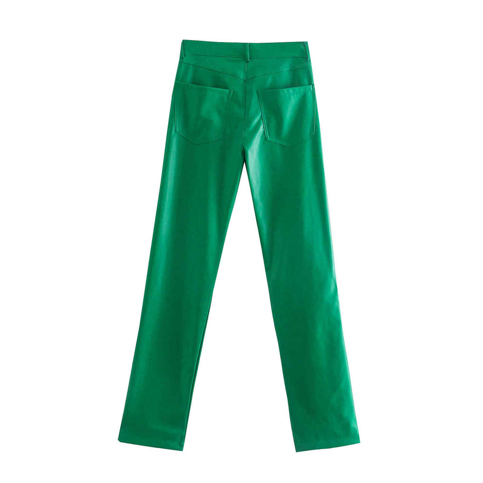 Women Green PU Leather Pants Zipper Female Autumn Winter Pencil Trousers 211115