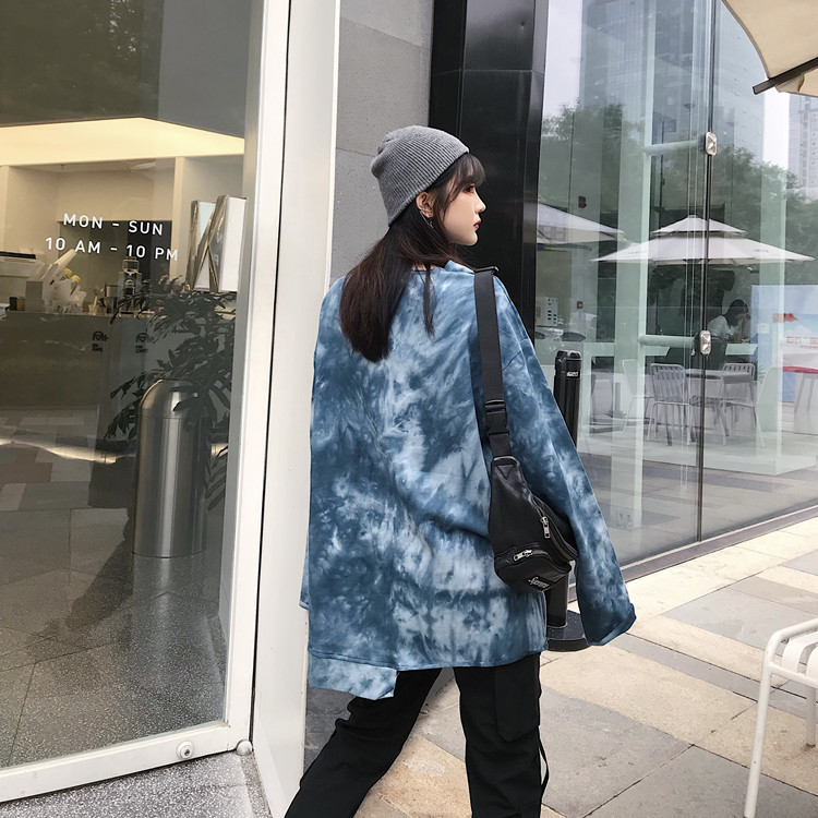 Harajuku Women shirt Streetwear Korean Style Loose Tie-dye hoodies Red Purple Blue O- neck Hip hop hoosies Femal Personality T200525