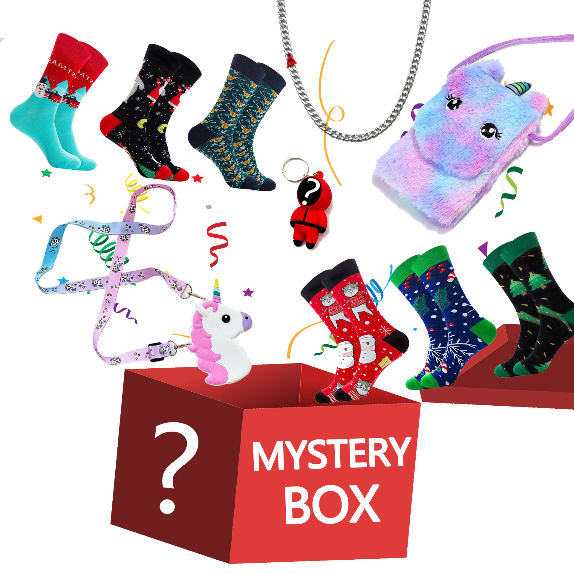 Lucky Mystery Toys Gift Box Have a chance to open: toys, socks, necklaces, backpacks, ornaments and more gifts
Lucky Mystery Toys Gift Box Have a chance to open: toys, socks, necklaces, backpacks, ornaments and more gifts