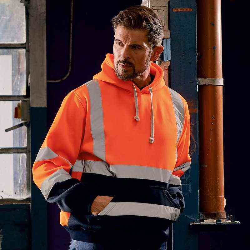 Hoodies Male Reflective Sportswear Men's Jacket Road Work High Visibility Pullover Long Sleeve Tops Coat Clothes Streetwear 211110