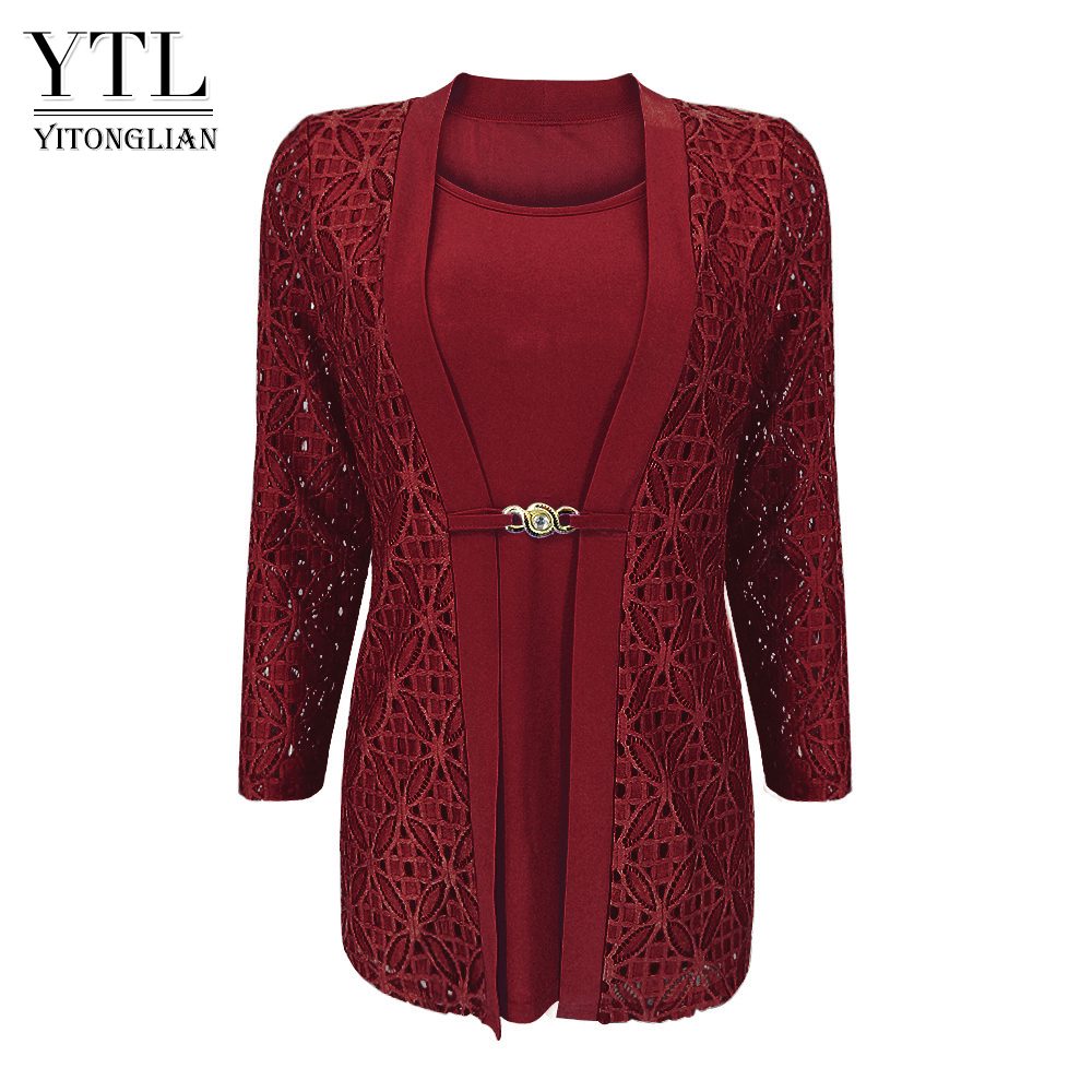 YTL Woman Elegant Long Sleeve Hollow Crochet Plus Size Blouse Shirt Autumn Winter Tops for Work Office H384B 210225