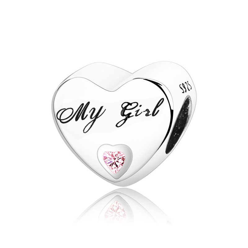 Fit Original Charm Bracelet 925 Silver Girlfriend My Hero Soulmate Little Sister Pink Zircon Heart Bead Making Berloque 2021