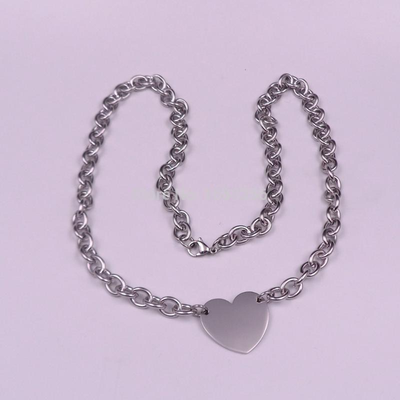 Brand New stainless steel Jewelry Cute Large Heart Tag Pendant Necklace Smooth Oval chain 8mm 22'' for Fashion women Men Gifts