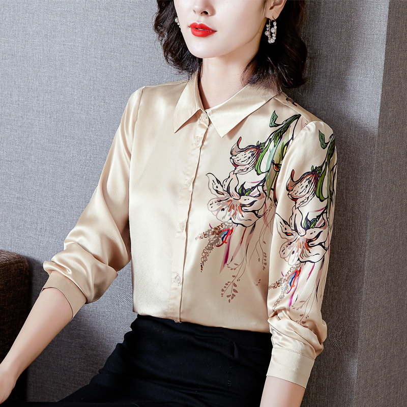 Korean silk women shirts woman satin blouses tops Women long sleeve shirts woman satin Silk shirt blusas mujer de moda XXL 210225