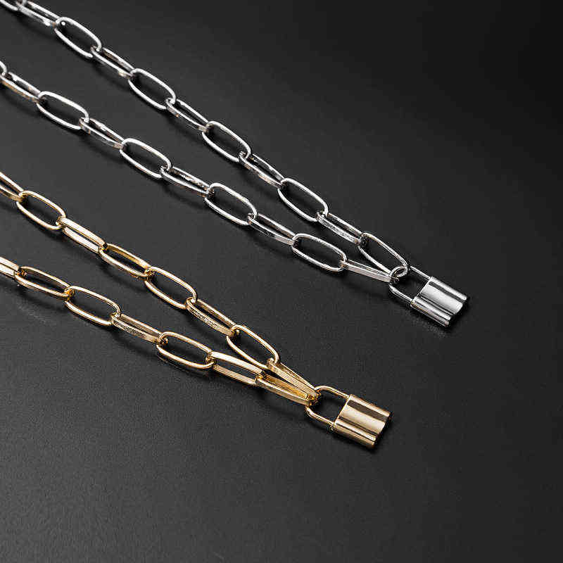 Punk Chain Golden/Silver Color With Lock Necklace For Women Men Padlock Pendant Necklace Statement Gothic Fashion Jewelry G1213