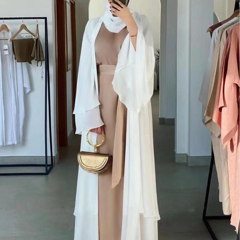 Ethnic Clothing Muslim Long Sleeve wy Maxi Cardigan Islamic Open Front Kimono Abaya Robe Turkey Kaftan Solid Color Belted Loose Dress