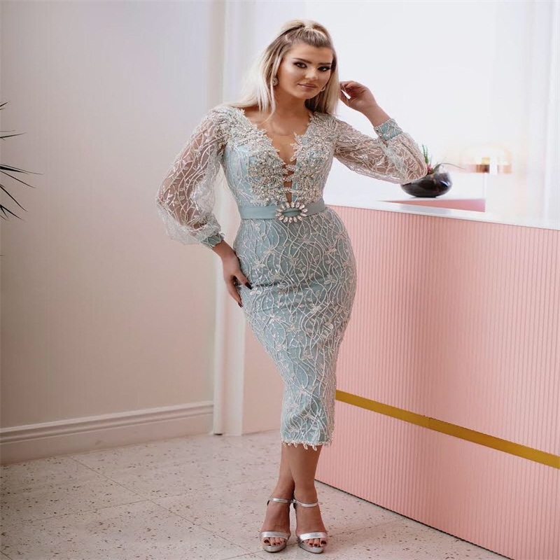 Luxury Crystal Mermaid Prom Dresses With Belt Long Sleeves Evening Dresses Beads Appliqued Dubai Arabic Sweep Train Custom Made Pageant Gown