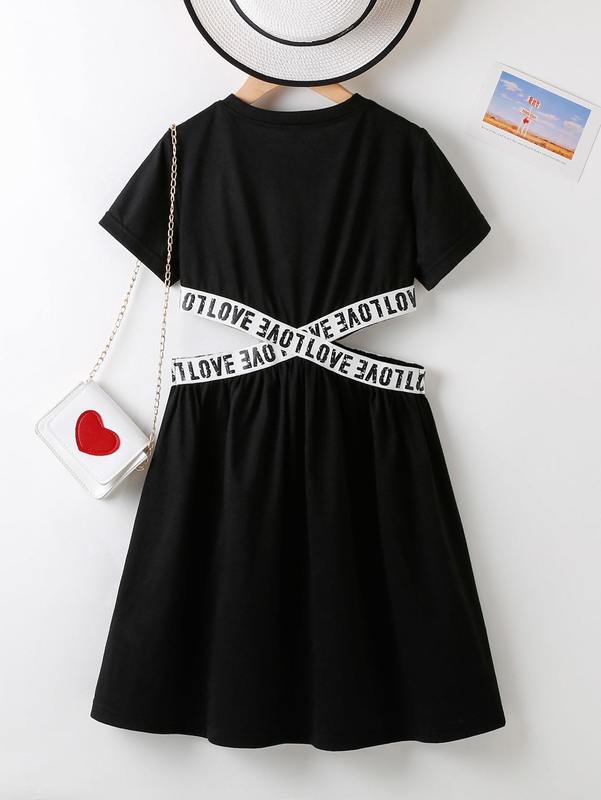 Girls Letter Tape Cut Out Side Dress SHE