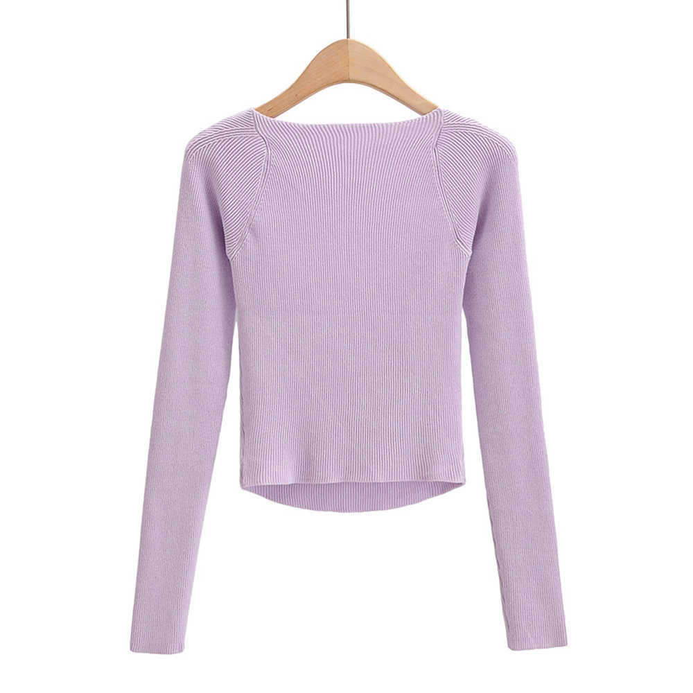 autumn women solid thin sweater long sleeve elegant office lady knitted jumper tops 4P2 210918