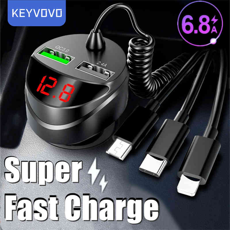 QC 3.0 Quick Car Charger With 3 in 1 Cable For iphone 12 11 Samsung Xiaomi Redmi Huawei P40 Micro USB Type C Fast Phone, Black
QC 3.0 Quick Car Charger With 3 in 1 Cable For iphone 12 11 Samsung Xiaomi Redmi Huawei P40 Micro USB Type C Fast Phone, Black