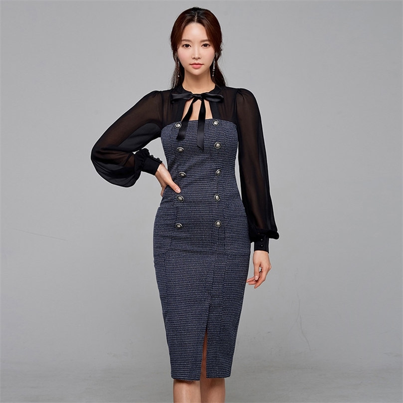 Office chiffon stitching bow dress Korea Ladies Long Sleeve crew neck formal Party Dresses for women clothing 210602, Dark blue
Office chiffon stitching bow dress Korea Ladies Long Sleeve crew neck formal Party Dresses for women clothing 210602, Dark blue
