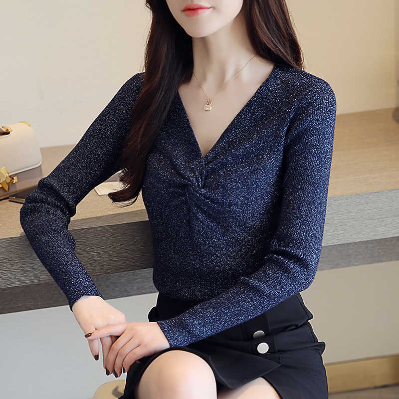 Korean Women Sweater V-neck Woman Knit s Long Sleeve Pullovers s Sueter Mujer Invierno 210531