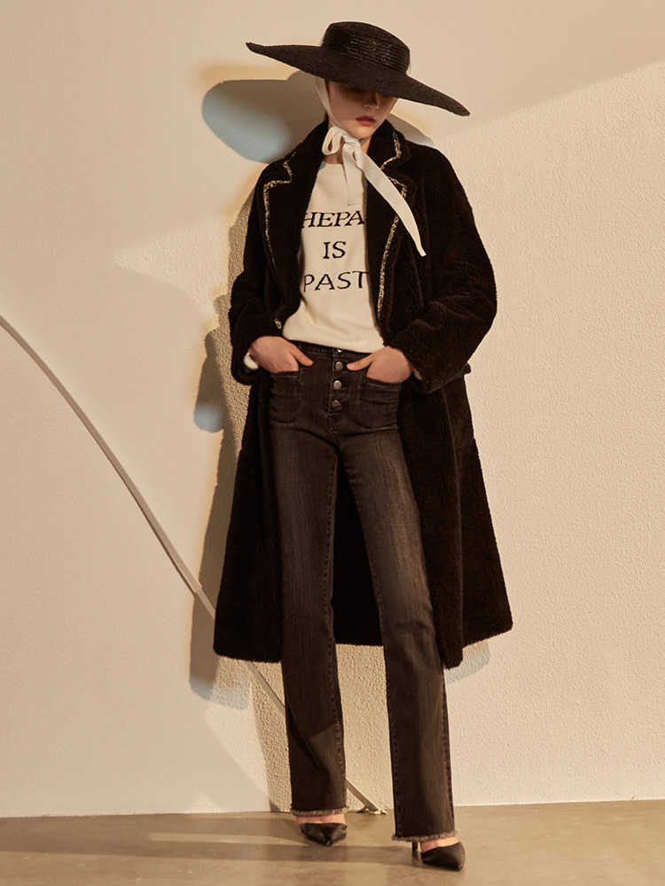 Minimalism Winter Women's Coat Fashion 100shmere Patchwork Lapel Knee-lengthWinter WomenWinter Women 1369 210527