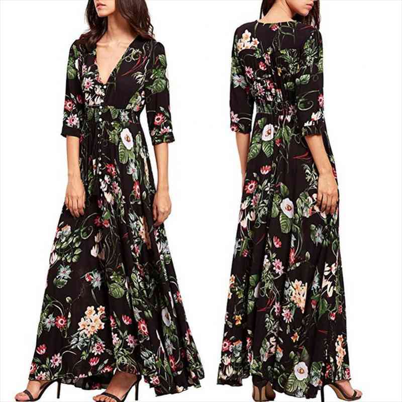 sales party beach bohemian women vintage flower leaf print v neck big swing maxi dress, Black;gray
sales party beach bohemian women vintage flower leaf print v neck big swing maxi dress, Black;gray