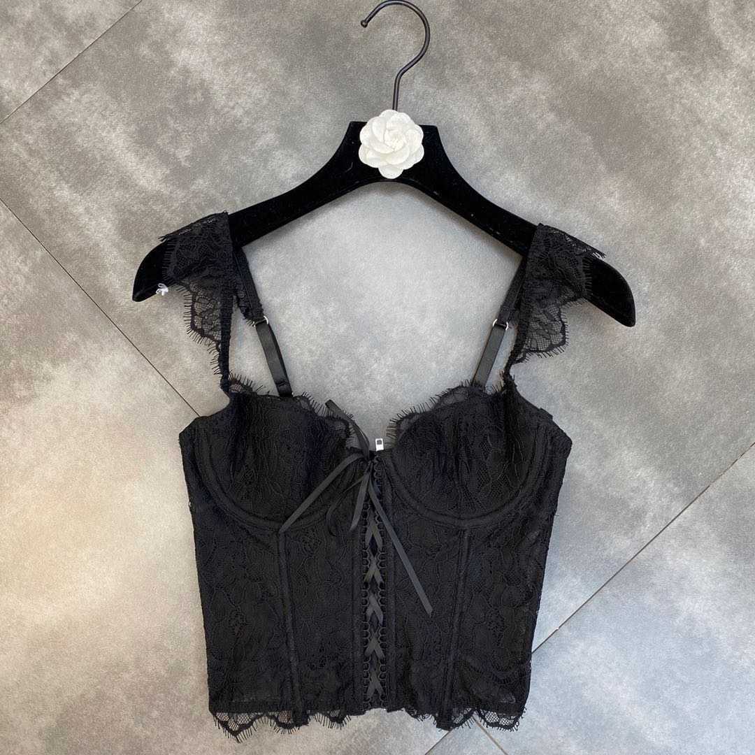 DEAT Women Lace Shoulder Strap Braided Straps Vest Sexy Solid Color Fashion temperament Spring Summer 11D1620 210709