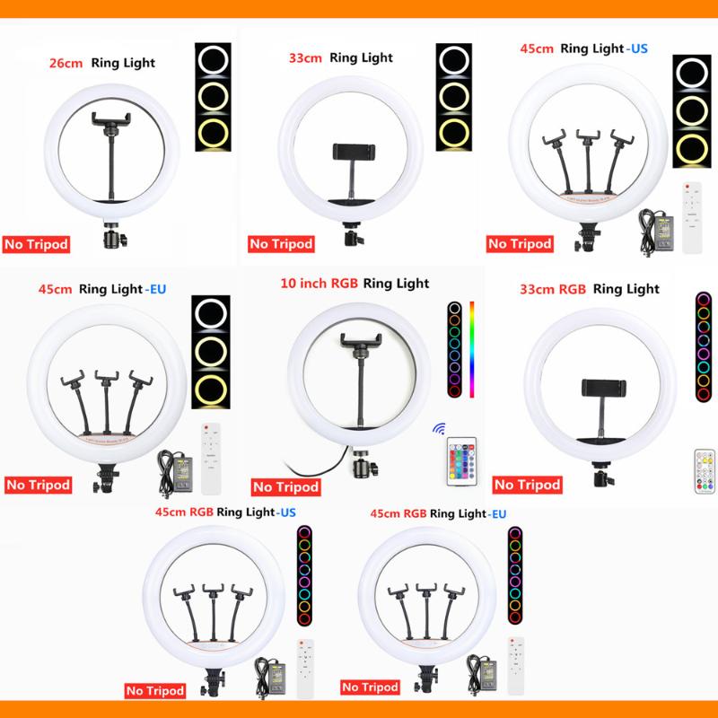 18 inch RGB Ring Light Selfie Lamp Dimmable 10inch/26cm/33cm/45cm RingLight With Phone Clip Holder Photography Lighting For Live
18 inch RGB Ring Light Selfie Lamp Dimmable 10inch/26cm/33cm/45cm RingLight With Phone Clip Holder Photography Lighting For Live