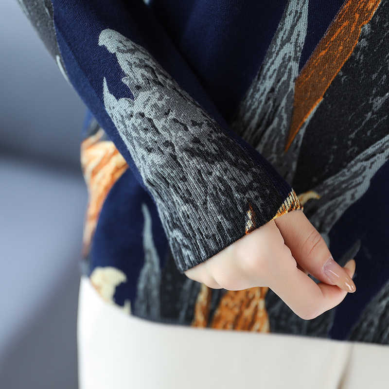 YISU Autumn Winter Casual Knitted Sweater Women Pullover Sweaters Loose Jumper O neck Long sleeve Printed sweater Women 210908