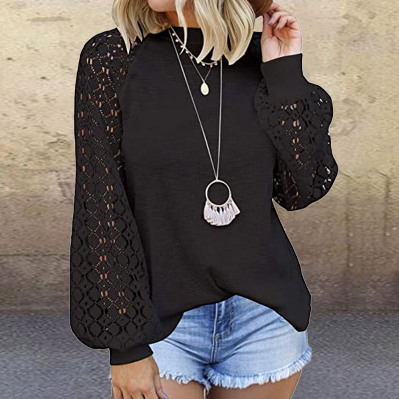 White Lace Top Blouses Women Spring Long Sleeve Casual Blouse Shirts Lace Patchwork Ribbed Long shirt Plus Size Streetwear Blusa 210225