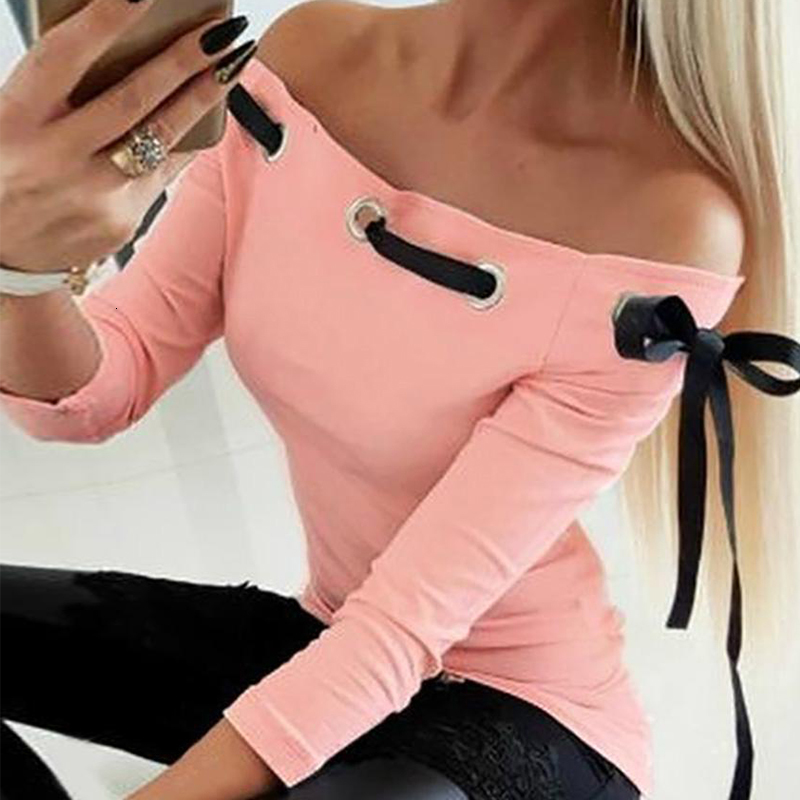 2021 New Women Spring Slash Neck Slim Casual Off Shoulder Lace-up Bottoming Female Autumn Solid Long Sleeve Pullover Tops Qhtg, Pink
2021 New Women Spring Slash Neck Slim Casual Off Shoulder Lace-up Bottoming Female Autumn Solid Long Sleeve Pullover Tops Qhtg, Pink