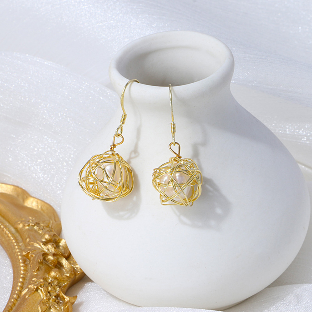 S925 Sterling Silver Pearl Dangle Earring Gold Plated Hollow Prevent Allergy Earrings for Women Gril Gift Freshwater Natural Pearls