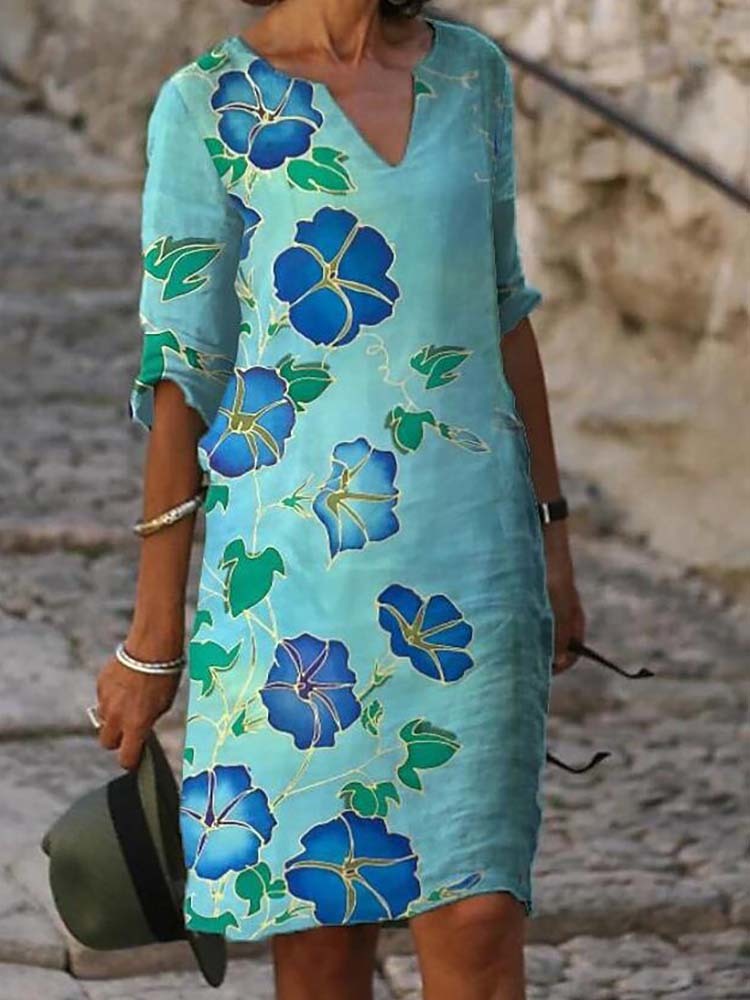 Elegant Women Linen Dress Summer V-Neck Half Sleeve A-Line Dresses Female Vintage Button Loose Dress Vestidos 210309