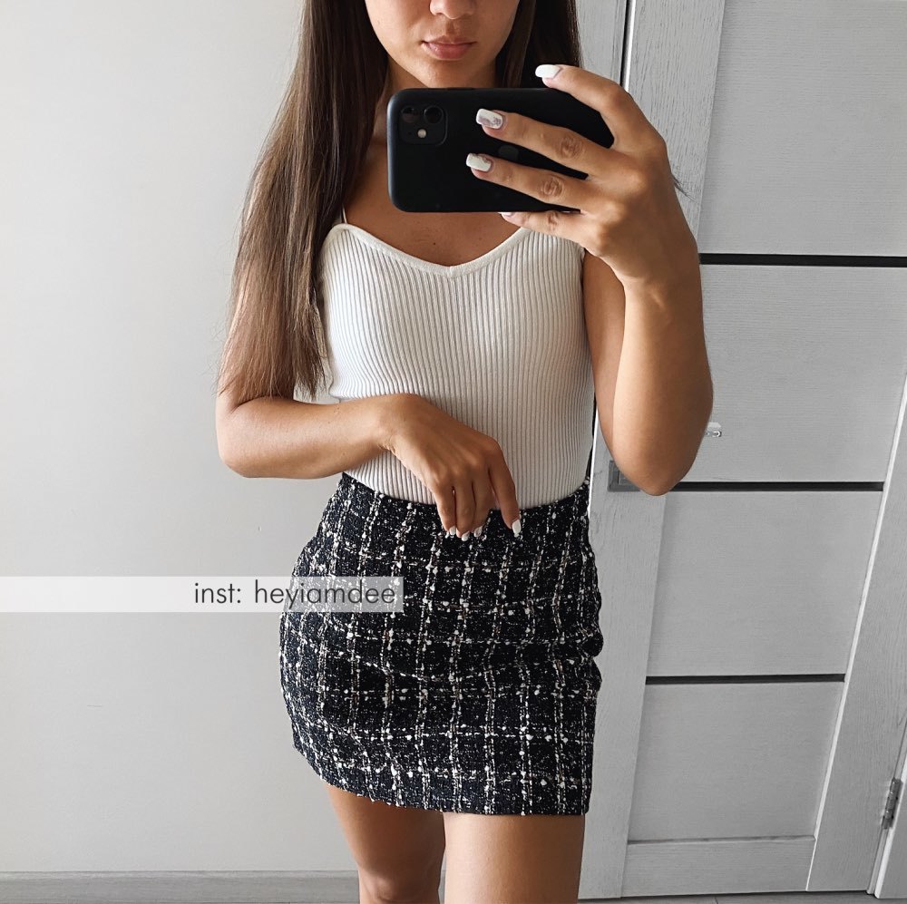Black Tweed Skirt 2021 New Spring Autumn Skirts Womens Mini Black Skirt 210309