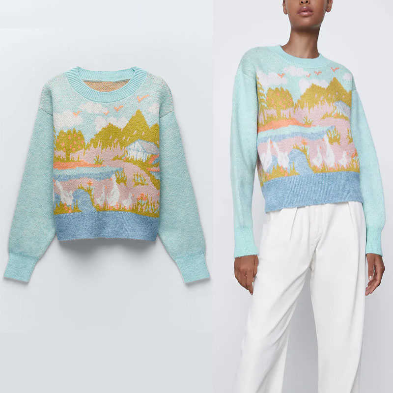 ZA Cute Jacquard Animal Knit Sweater Women Long Sleeve O Neck Soft Knitted Top Woman Chic Vintage Ribbed Pullover 210602, As picture
ZA Cute Jacquard Animal Knit Sweater Women Long Sleeve O Neck Soft Knitted Top Woman Chic Vintage Ribbed Pullover 210602, As picture