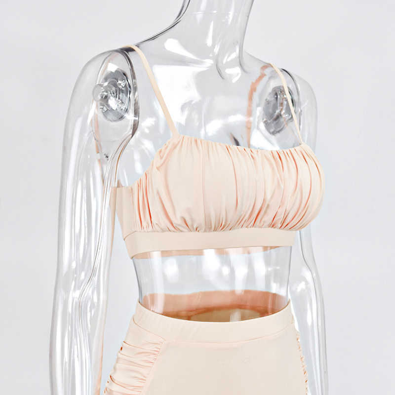 Colysmo Tracksuit Women Summer Activewear Two Piece Set Draped Spaghetti Strap Tops Shorts 2 Sets Outfits Black 210527