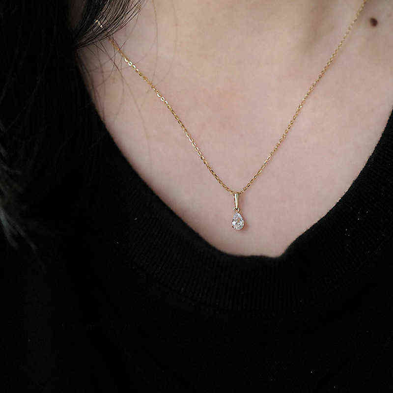 925 Sterling Silver Plated 14K Necklace White Green Zircon Water Drop Pendant Necklace for Women Wedding Jewelry Y220223